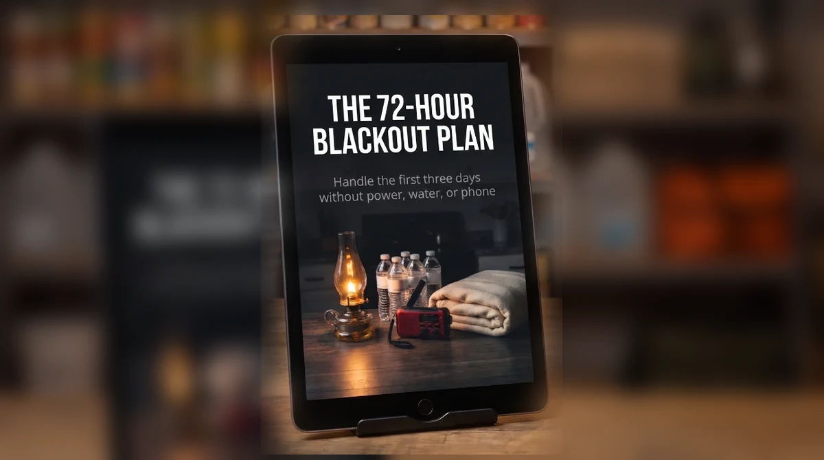 The 72-Hour Blackout Plan on a tablet in a prepper basement